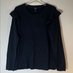 NEW! Du Jour Black Ruffle Shoulder Sweater. XL.